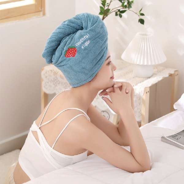 Rapid Drying Towel Wrap Dry Hair Cap Coral Fleece Absorbent Shower Cap Quick-drying - Light Blue