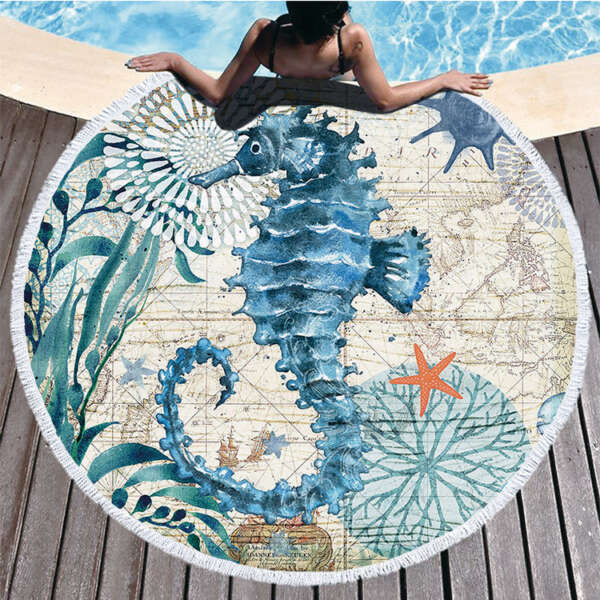 Ocean Turtle Tassel Round Bath Towel Beach Towel Microfibre Travel Compressed Shower Bathroom Towels Bath Towels for Adults - Image 4
