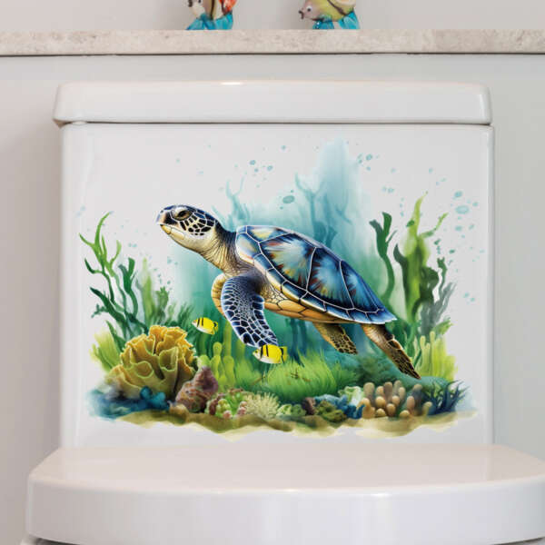 Sea World Sea Turtle Aquatic Plants Happy Day Bathroom Bathroom Home Decoration Wall Stickers - Image 5