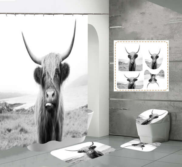 Rustic Farmhouse Cow Shower Curtain for Bathroom - Image 3