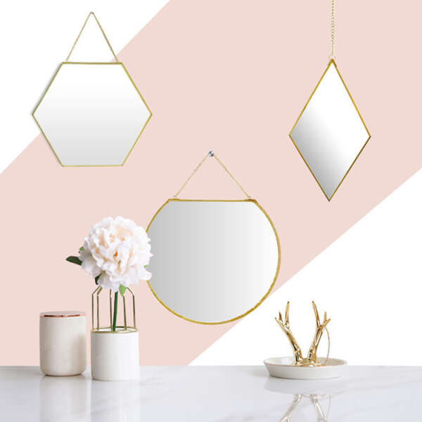 Brass Hexagonal Cosmetic Bathroom Mirror - Image 5