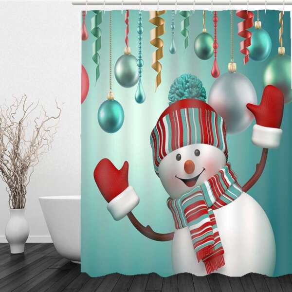 Waterproof 3D Christmas Snowman Printed Bathroom Shower Curtain Bathroom Decor - Image 3