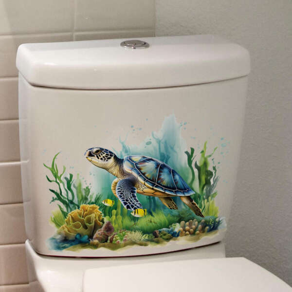 Sea World Sea Turtle Aquatic Plants Happy Day Bathroom Bathroom Home Decoration Wall Stickers - Image 4
