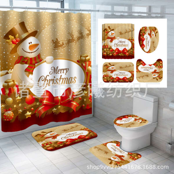 Christmas Snow Elf Shower Curtain Pattern Multi-choice Digital Printing Toilet Three-piece Set Four-piece Shower Curtain Large Quantity And Excellent Price - Image 3
