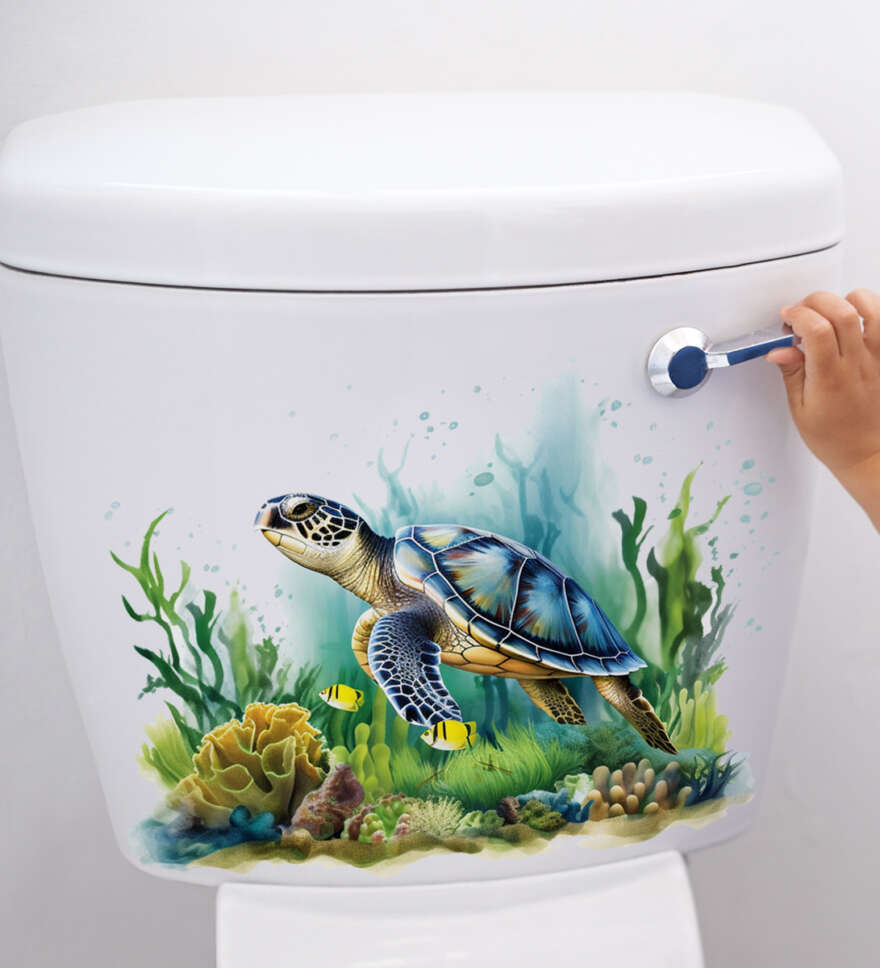 Sea World Sea Turtle Aquatic Plants Happy Day Bathroom Bathroom Home Decoration Wall Stickers