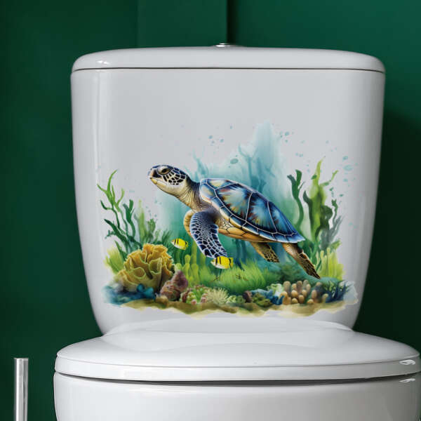 Sea World Sea Turtle Aquatic Plants Happy Day Bathroom Bathroom Home Decoration Wall Stickers - Image 2