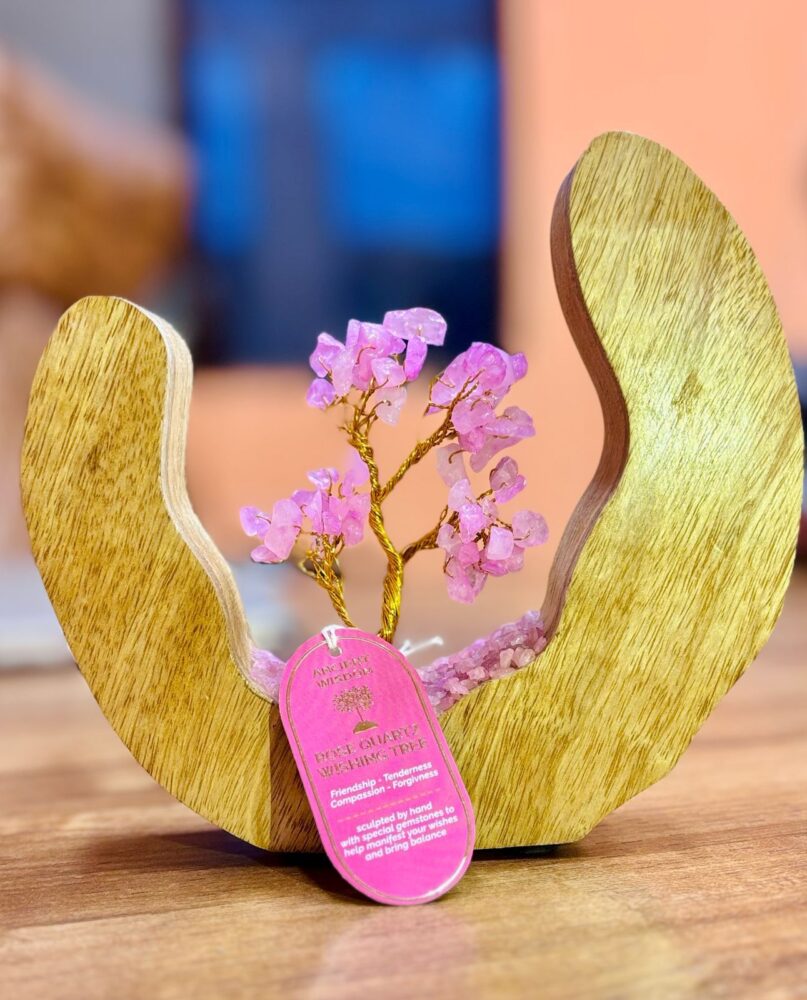 Gemstone Tree Garden - Mango Wood Open Ring - Rose Quartz - 60 chipstones