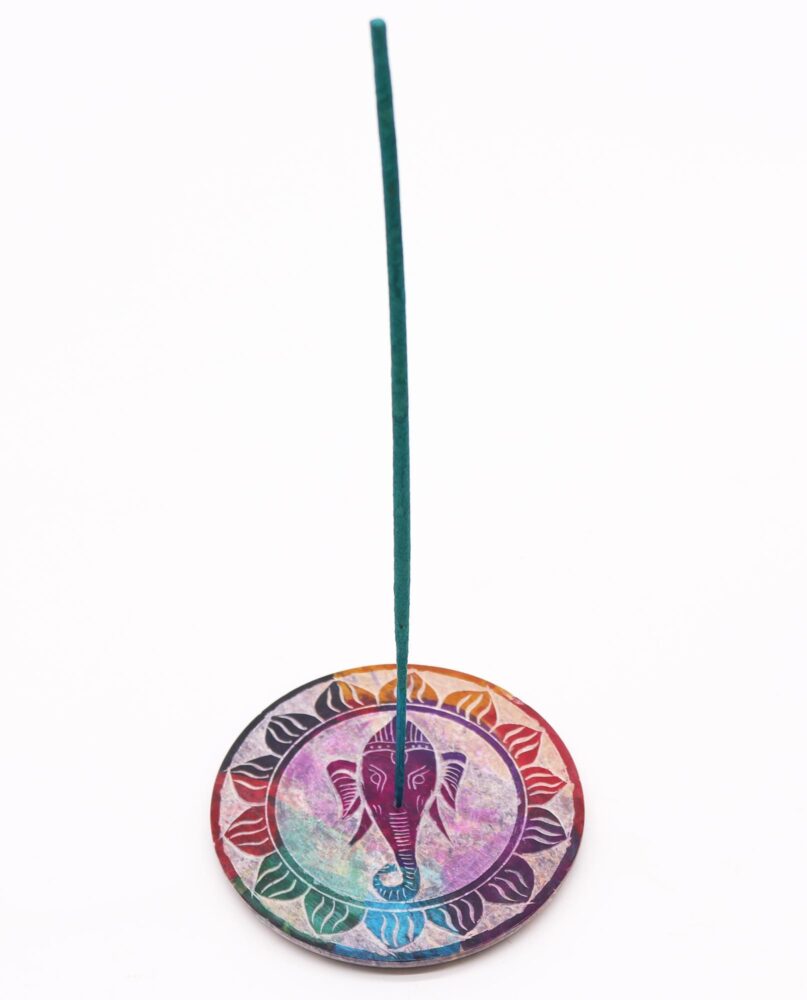 Soapstone Disc Incense Holder - Ganesha