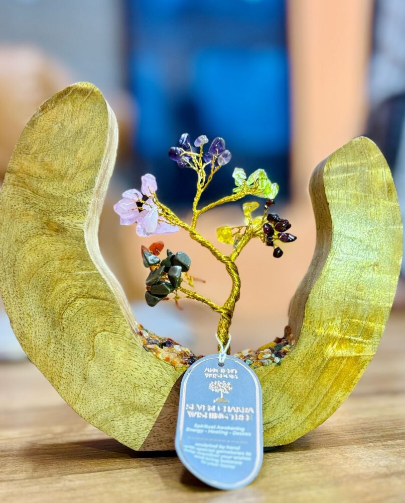 Gemstone Tree Garden - Mango Wood Open Ring - Seven Chakra - 60 chipstones