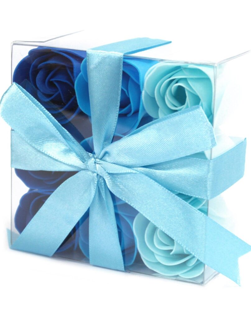 Set of 9 Soap Flowers - Blue Wedding Roses