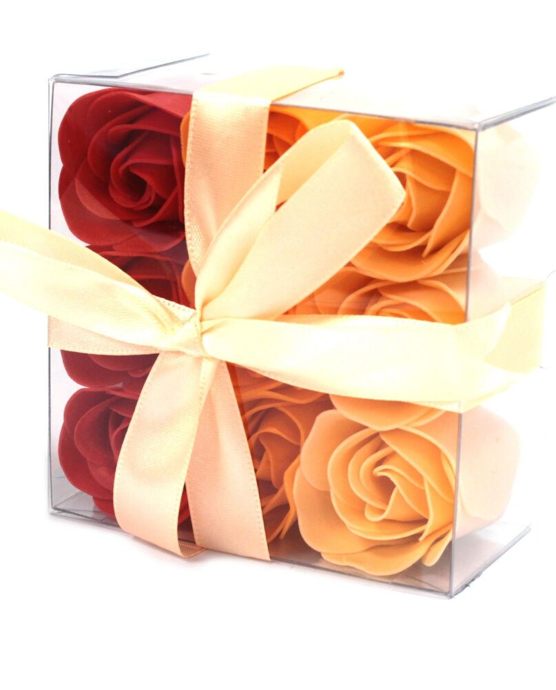 Set of 9 Soap Flower Box - Peach Roses