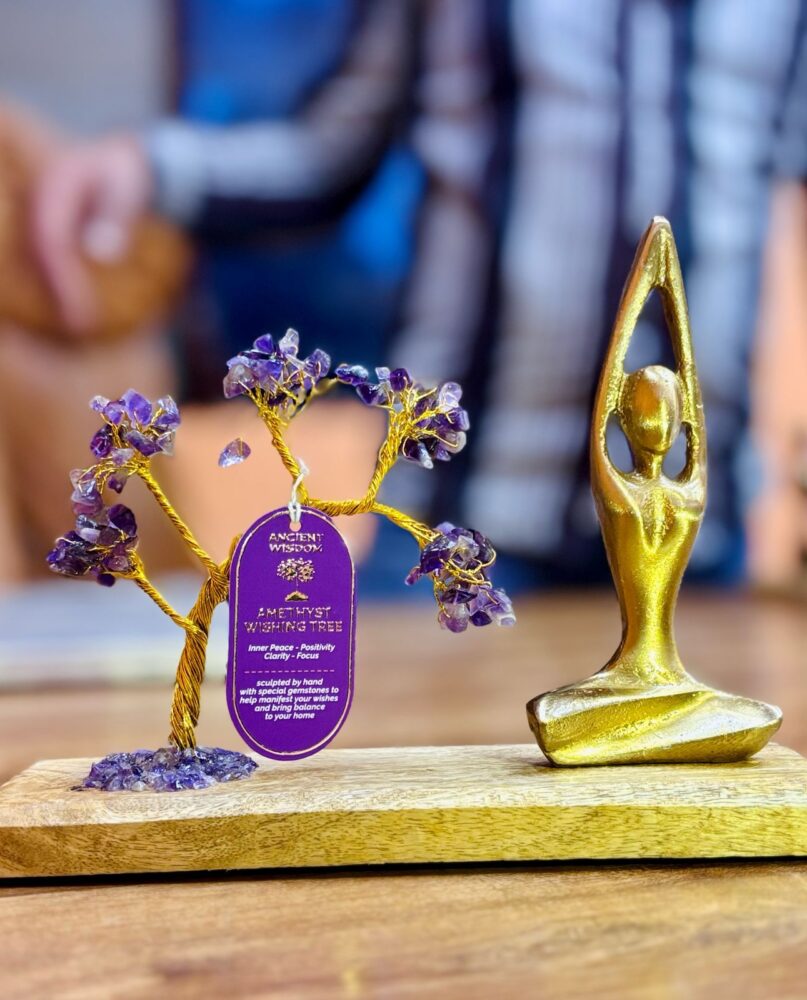 Gemstone Yoga Garden - Sukhasana Pose - Amethyst - Tilted Tree - 100 chipstones