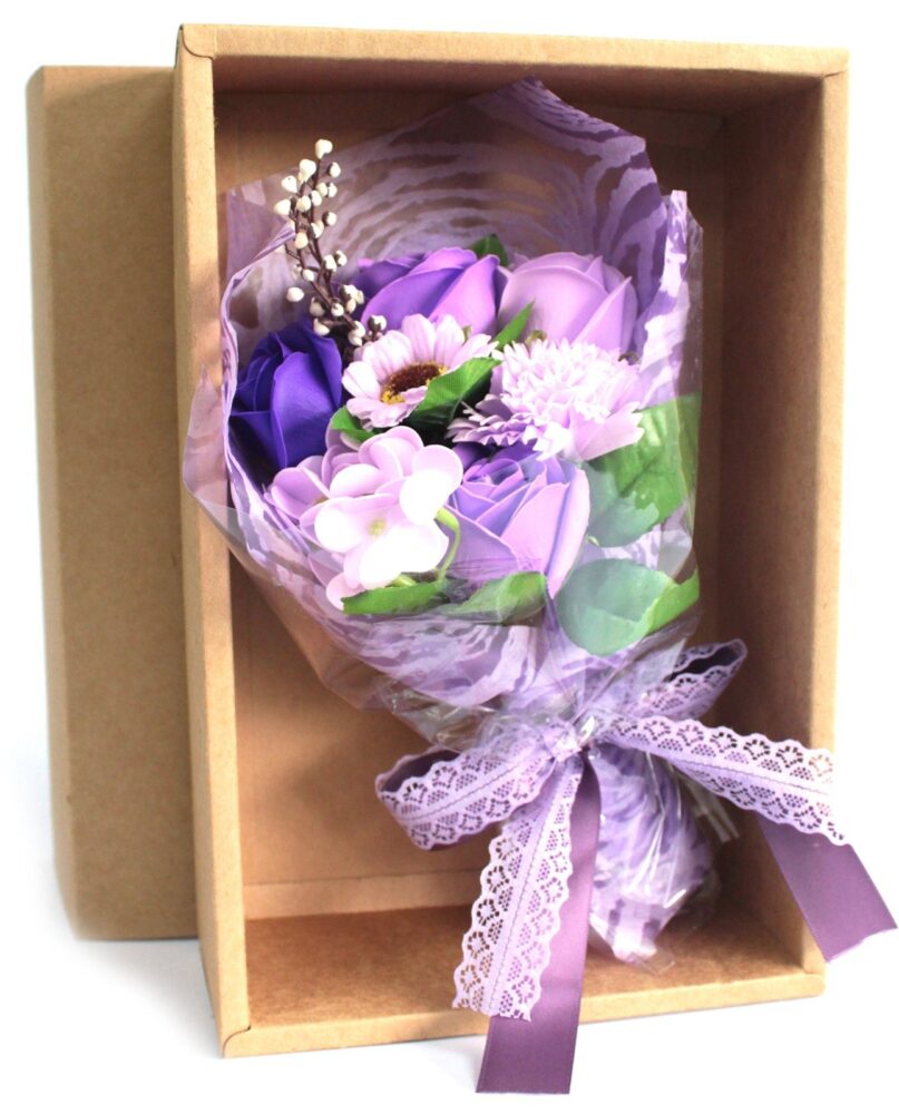 Boxed Hand Soap Flower Bouquet - Purple