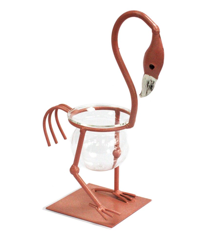 Hydroponic Home Décor - Pink Metal Flamingo Des 1