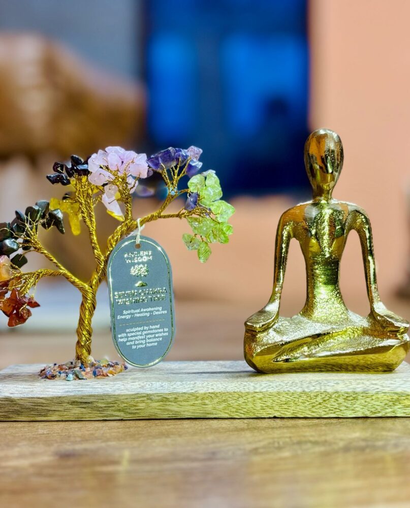 Gemstone Yoga Garden - Mudra Pose - Seven Chakra - Tilted Tree - 100 chipstones