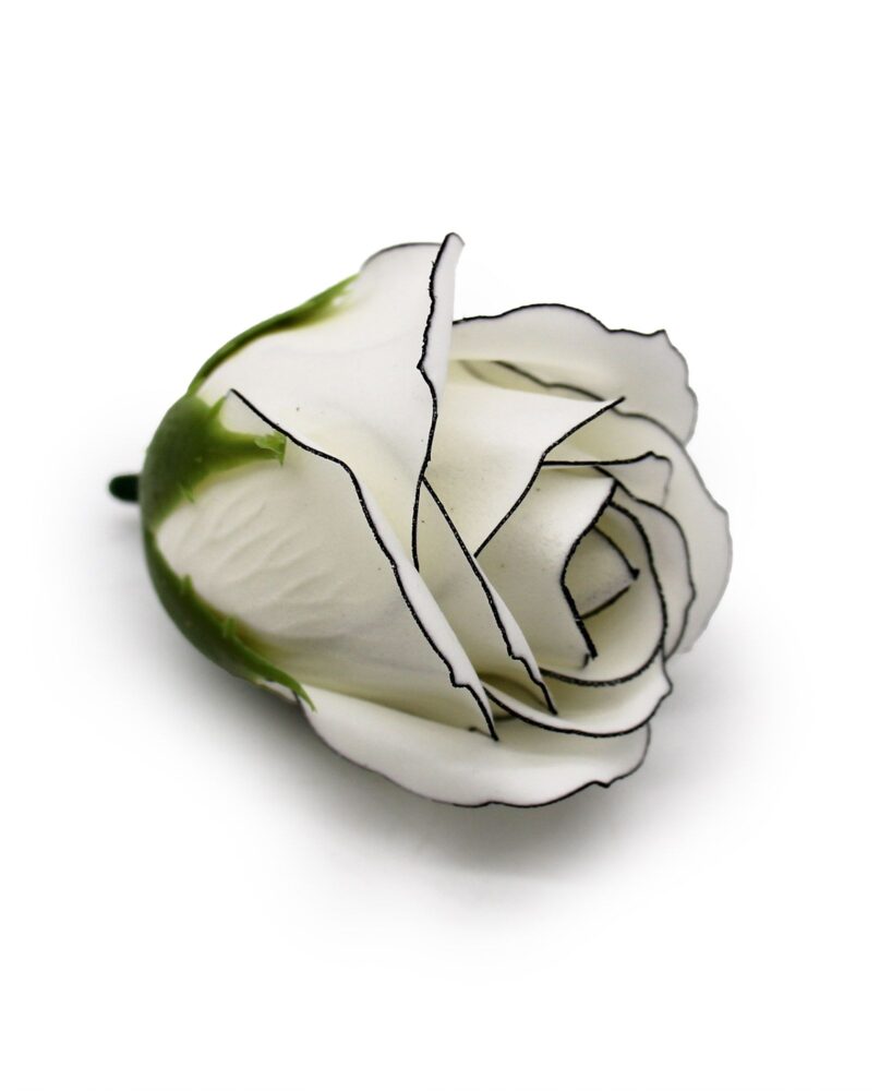 Craft Soap Flowers - Med Rose - Ivory With Black Rim