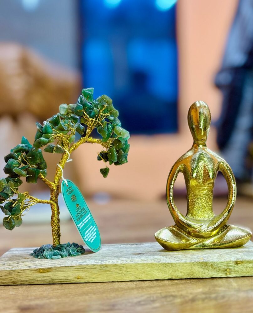 Gemstone Yoga Garden - Padmasana Pose - Green Aventurine - Tilted Tree - 100 chipstones