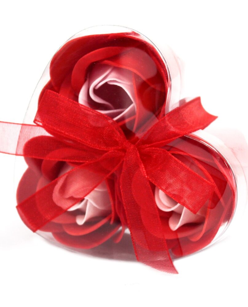 Set of 3 Soap Flower Heart Box - Red Roses