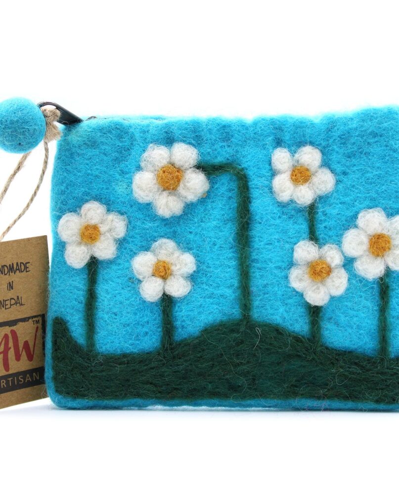 Natural Felt Zipper Pouch (asst) - Flower Garden