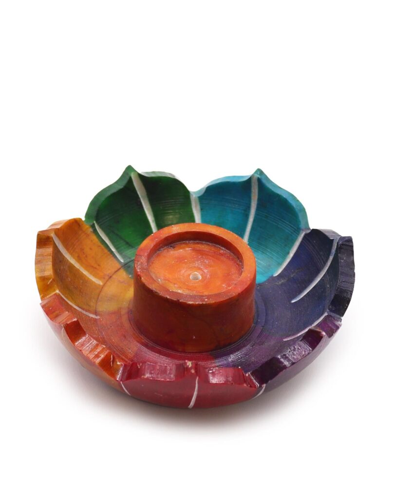 Soapstone Small Lotus Flower Incense Holder - Chakra Colours