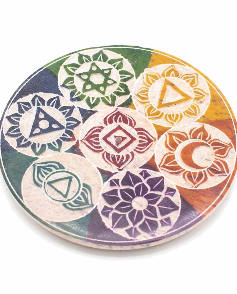 Soapstone Disc Incense Cone Holder 10cm - Seven Chakra