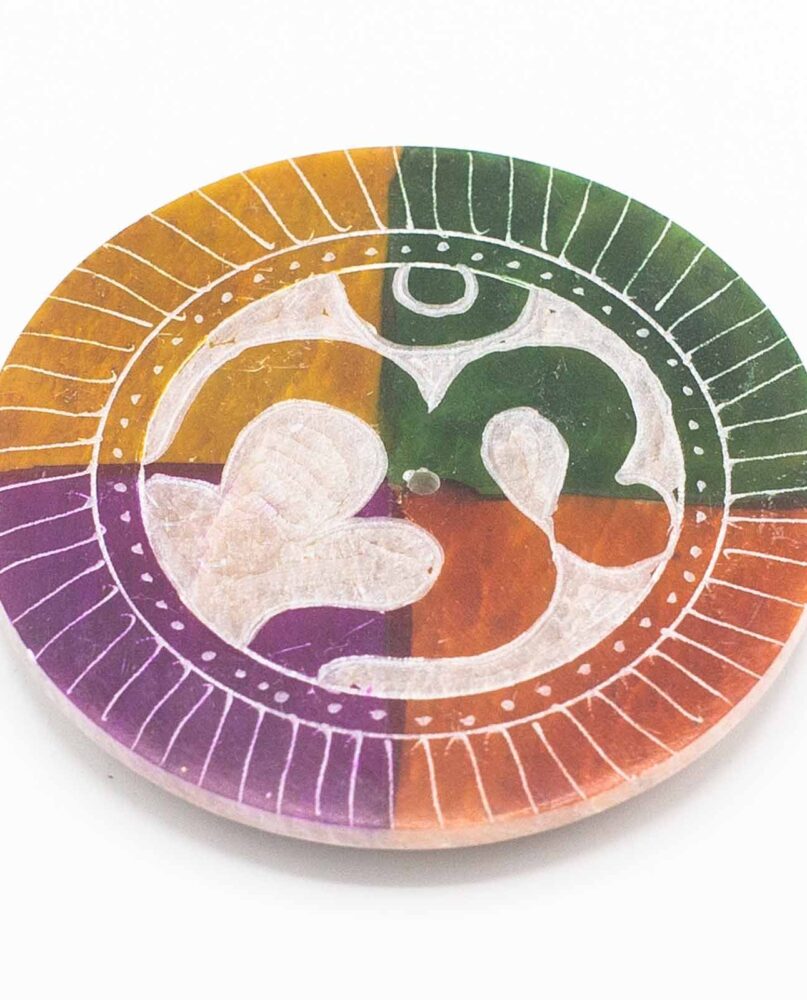 Soapstone Disc Incense Holder 8cm - Om