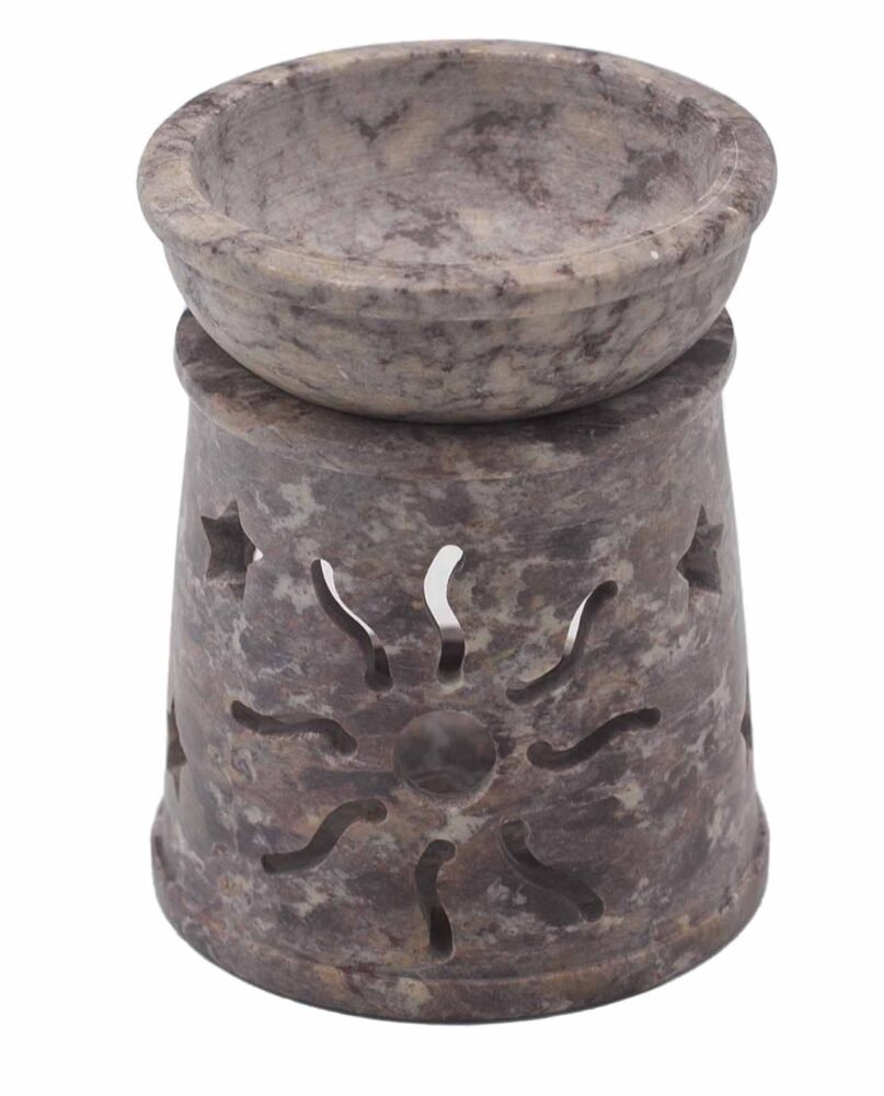 Small Soapstone Oil Burner 8cm - Sun & Stars