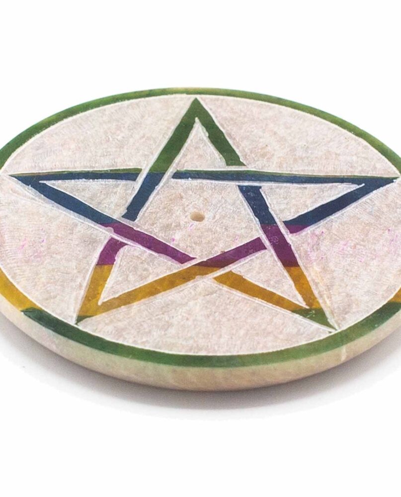 Soapstone Disc Incense Holder 8cm - Pentagon