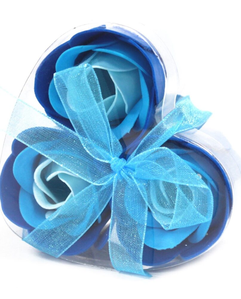 Set of 3 Soap Flower Heart Box - Blue Wedding Roses