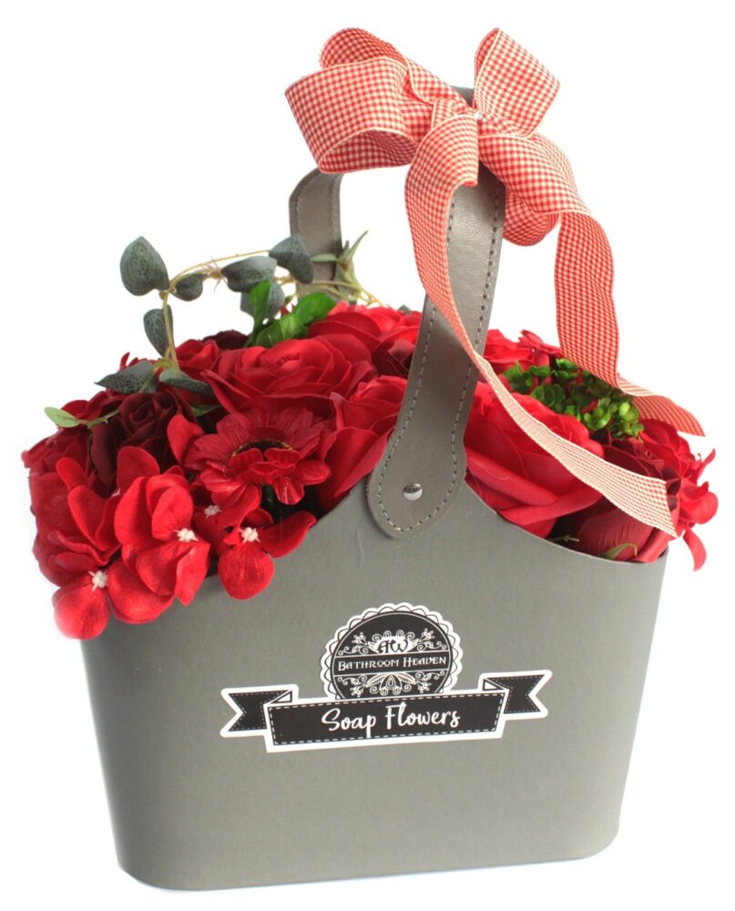 Basket Soap Flower Bouquet - Red
