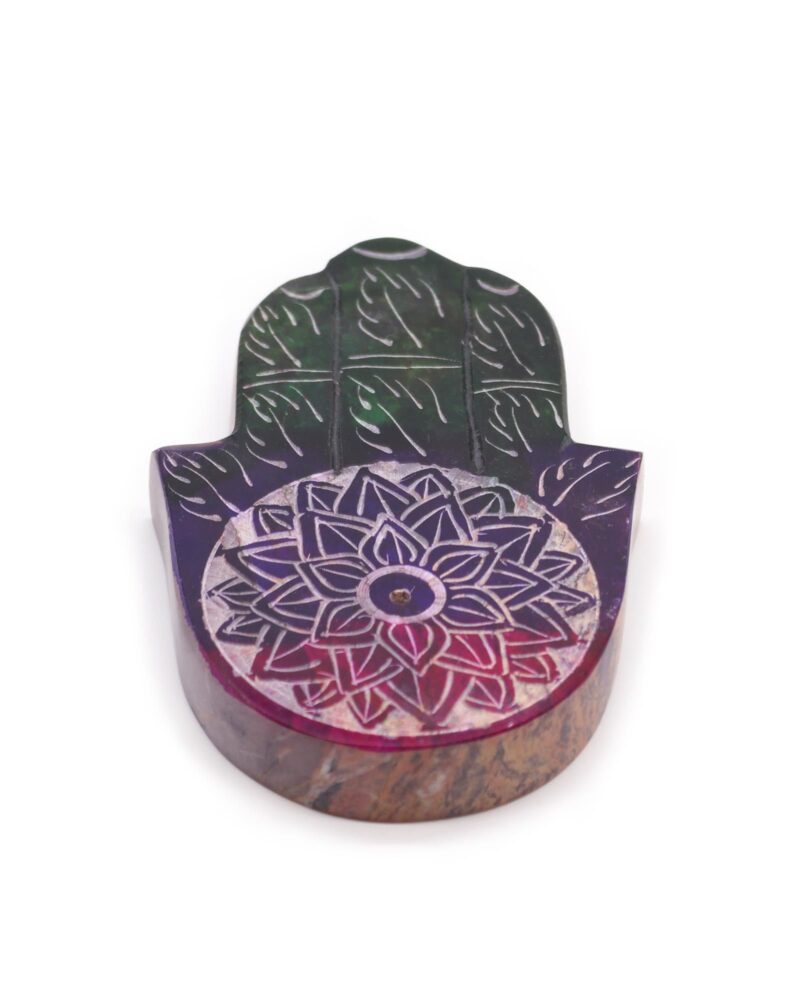 Soapstone Hamsa Incense Holder - Lotus Flower