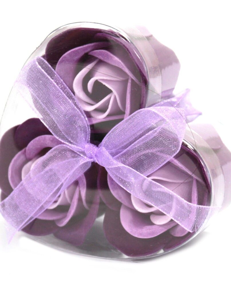 Set of 3 Soap Flower Heart Box - Lavender Roses