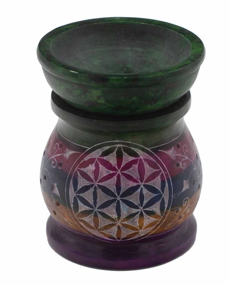Soapstone Oil Burner 10cm - Flower of Life - Five Colours