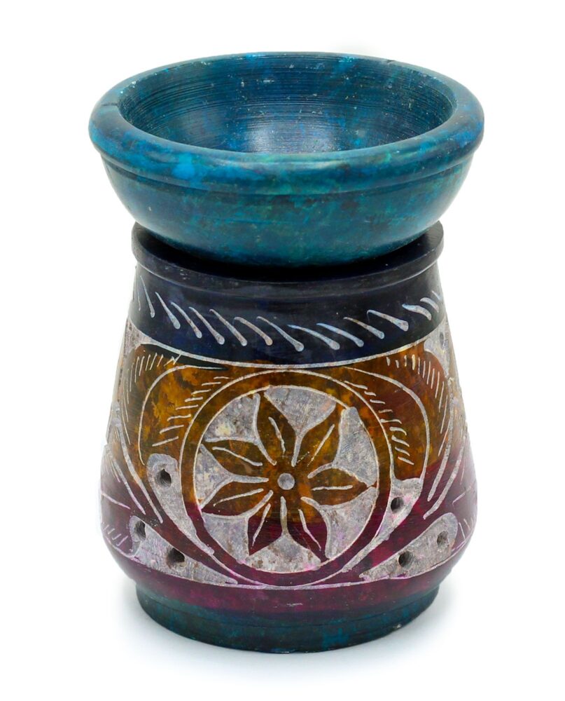 Small Coloured Soapstone Oil Burner 8cm - Flower