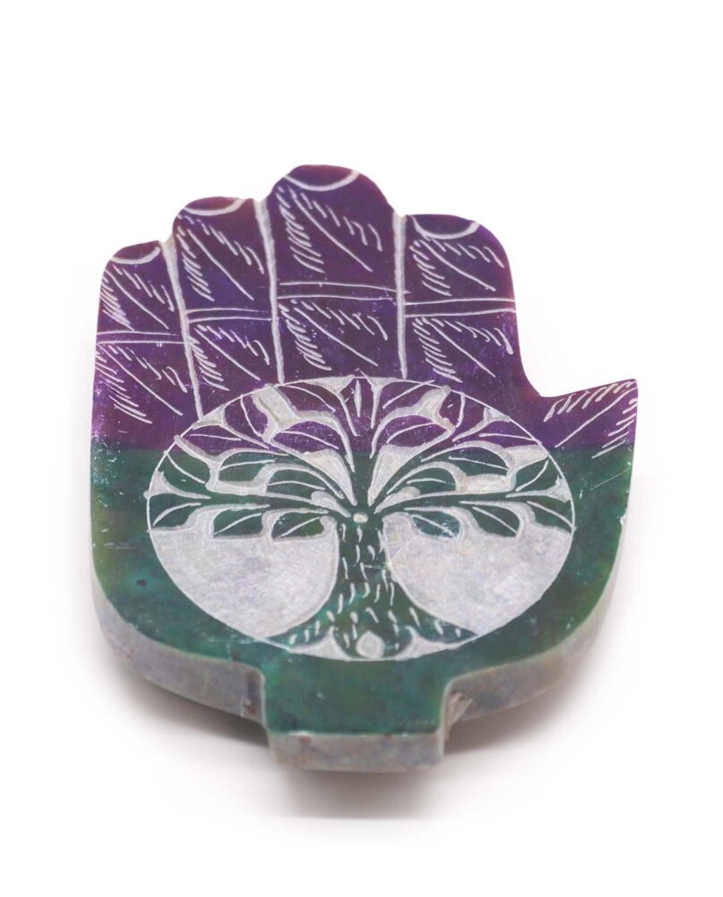 Soapstone Med Hamsa Incense Holder - Tree of Life