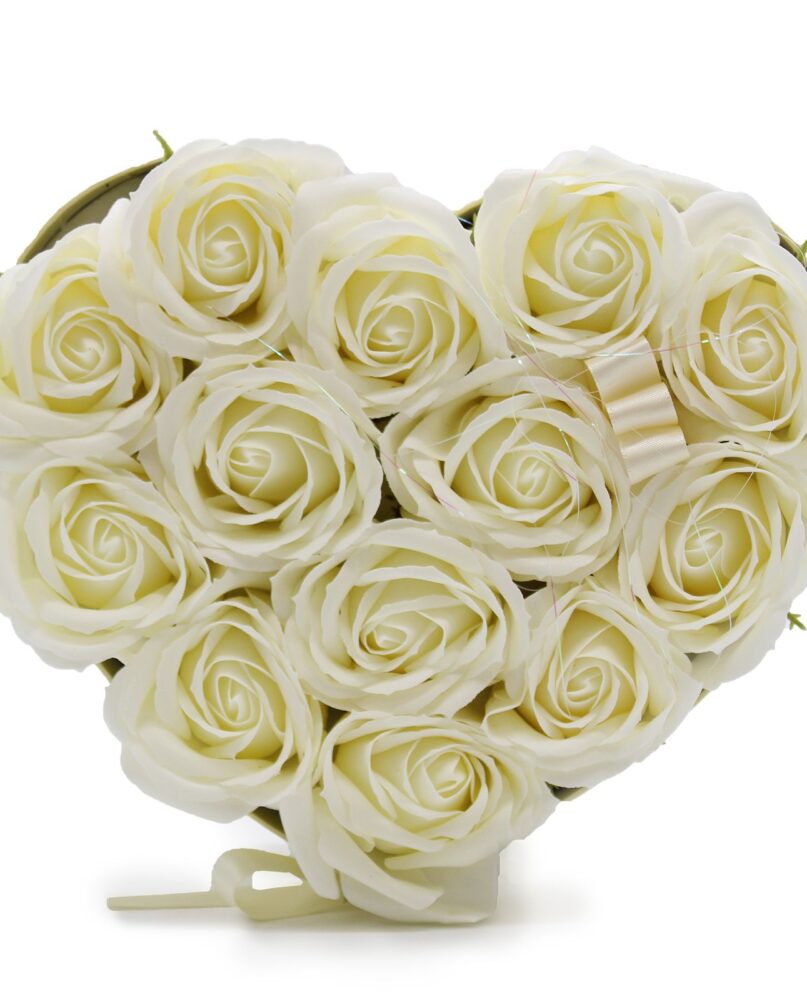 Soap Flower Gift Bouquet - 13 Cream Roses - Heart