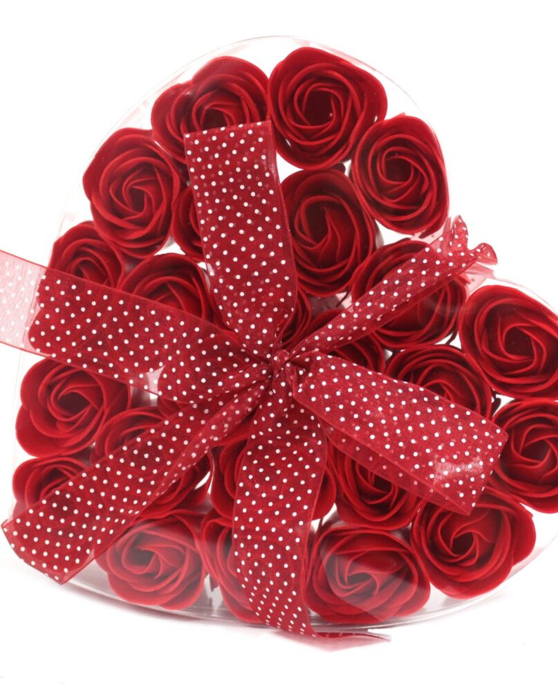 Set of 24 Soap Flower Heart Box - Red Roses
