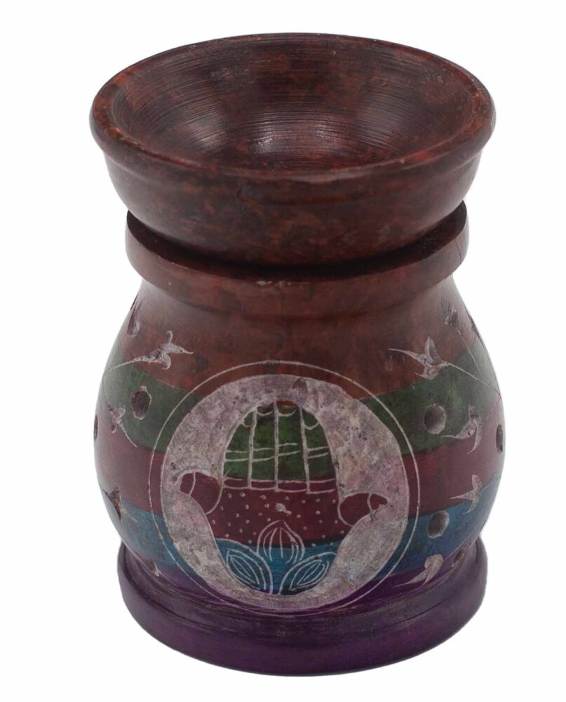 Soapstone Oil Burner 10cm - Hamsa - Five Colours