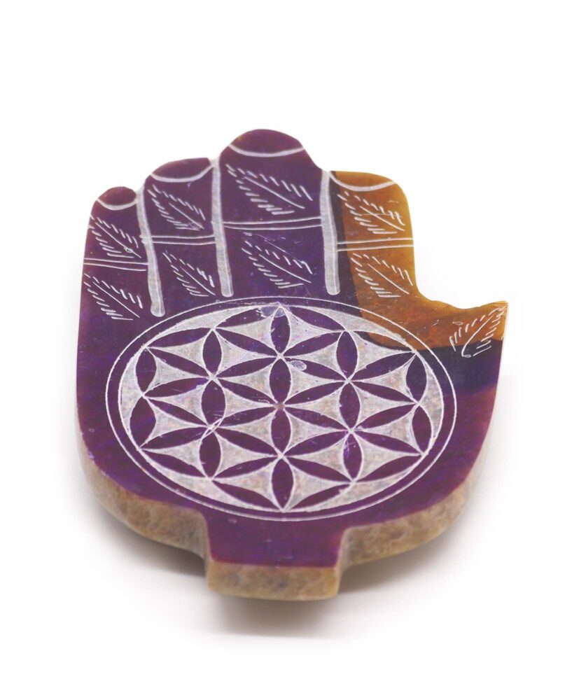 Soapstone Med Hamsa Incense Holder - Flower of Life