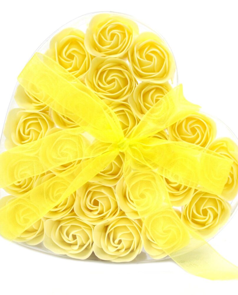Set of 24 Soap Flower Heart Box - Yellow Roses