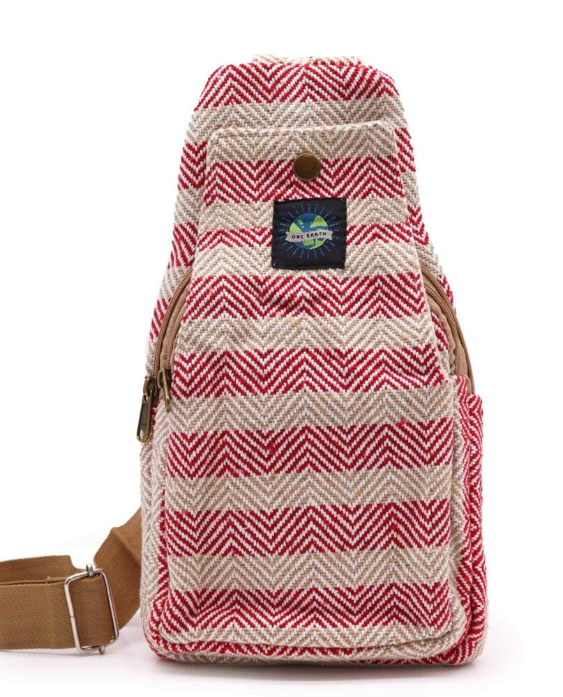 Body Cross Bag Natural Cotton - Tan & Pink