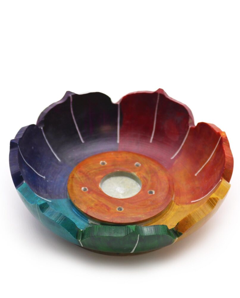 Soapstone Lotus Flower Incense Holder - Chakra Colours