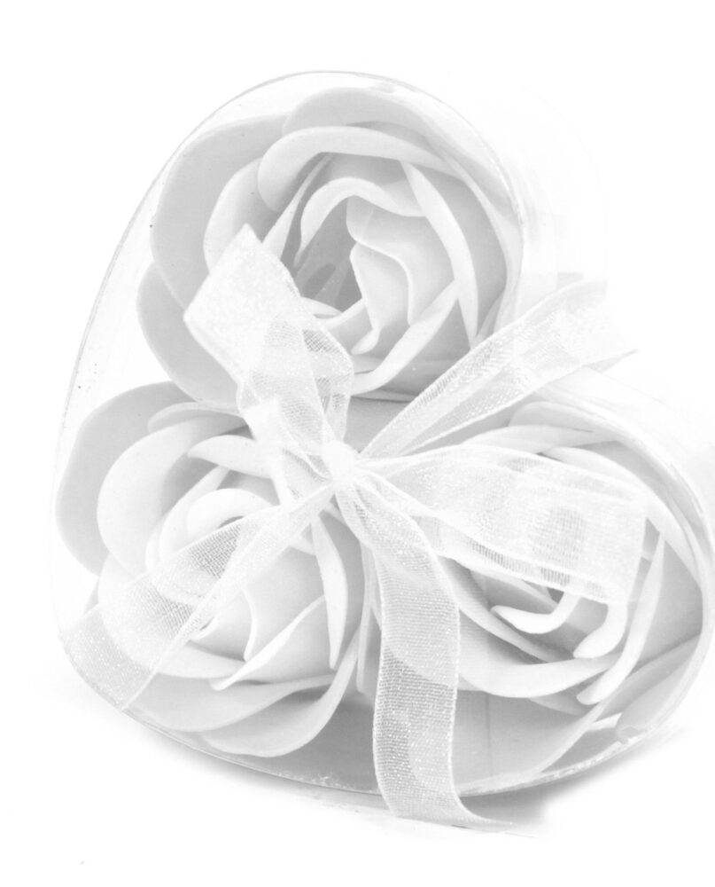 Set of 3 Soap Flower Heart Box - White