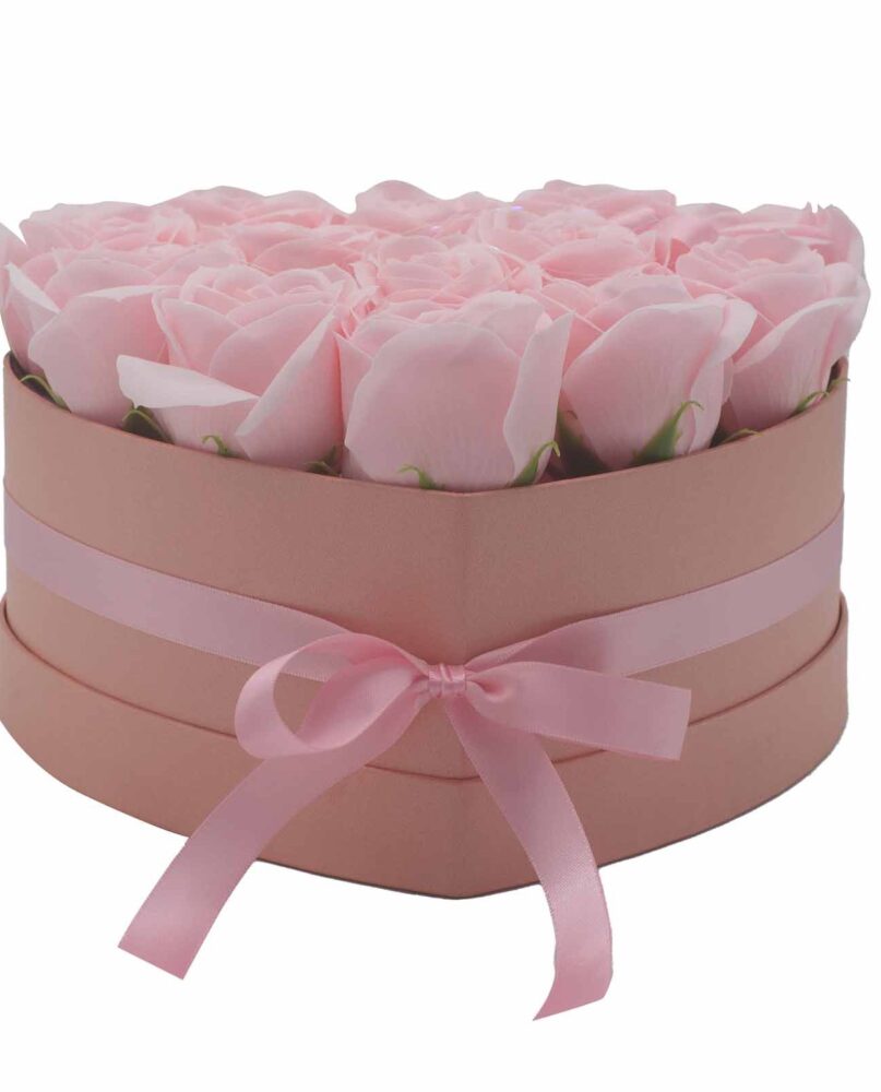 Soap Flower Gift Bouquet - 13 Pink Roses - Heart