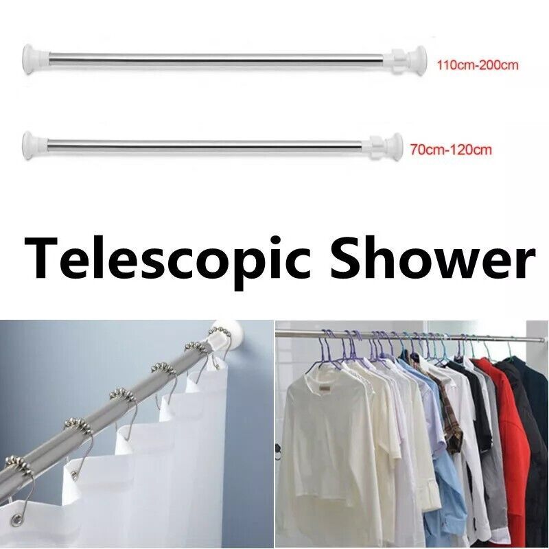 Heavy Duty Extendable Telescopic Shower Curtain Pole Rail Rod Bath Door Window--110-200cm - Image 2