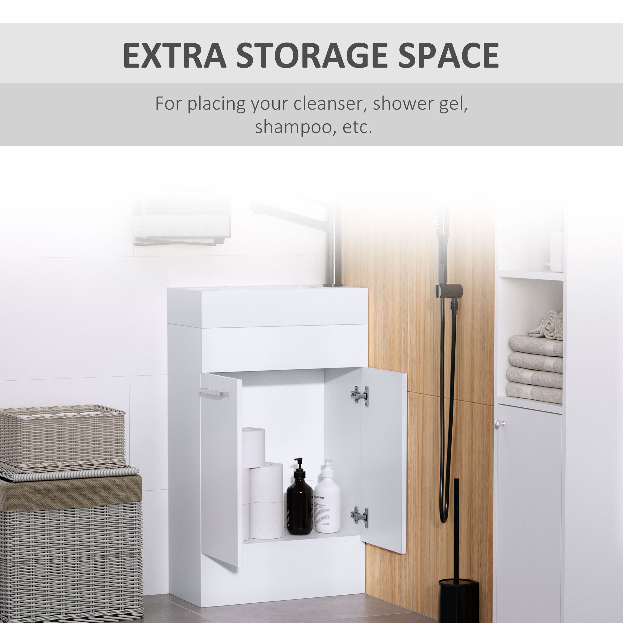 Kleankin Under Sink Bathroom Vanity Unit Ceramic Basin Sink Cloakroom Storage Cabinet Home Furniture - Image 2