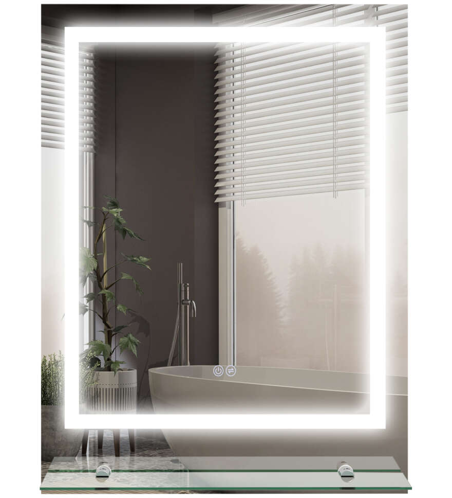 Kleankin LED Bathroom Mirror With Lights And Shelf, Illuminated Makeup Mirror, Vanity Mirror With 3 Colour, Smart Touch, Anti-Fog