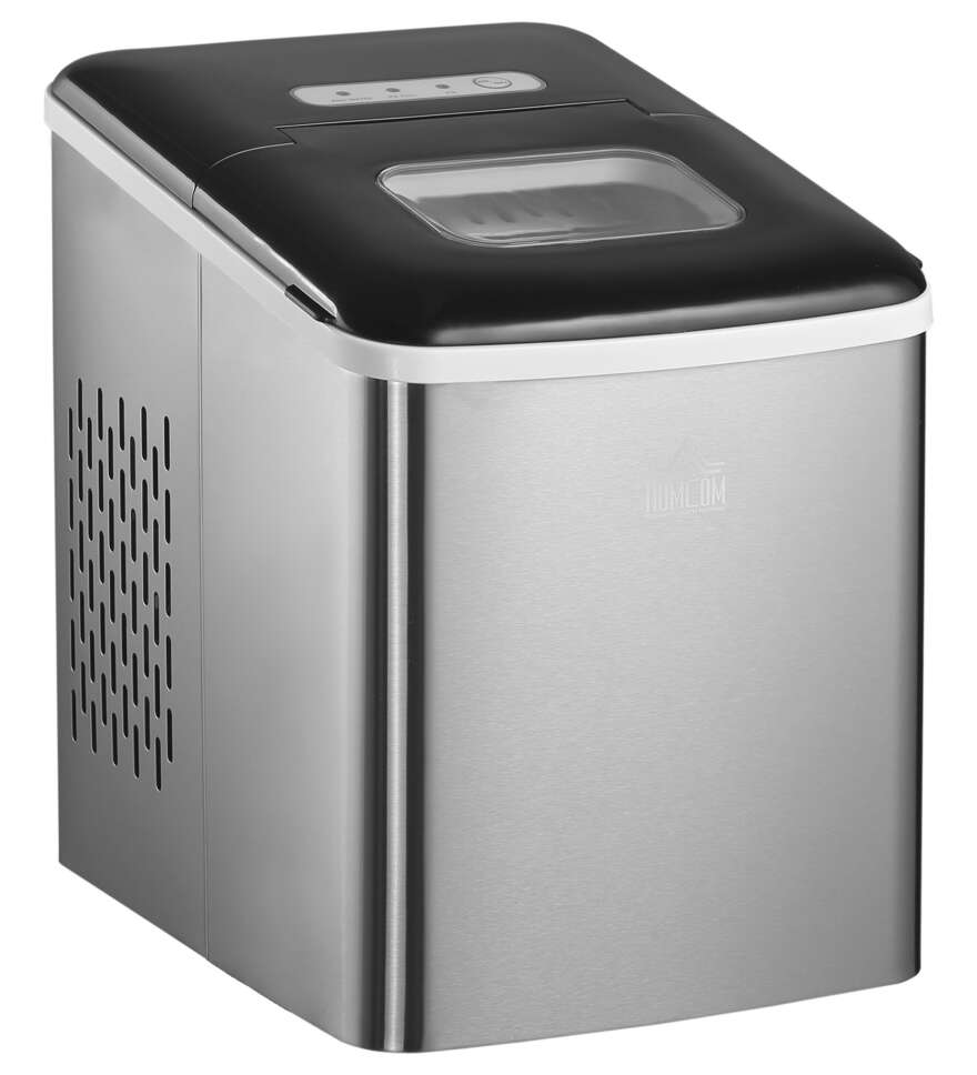 Ice Maker Machine Countertop, 9 Ice Cubes In 8 Mins, 12KG In 24Hrs, Self-Cleaning Portable Ice Cube Maker W/ Adjustable Ice Size, Ice Scoop, Basket, Stainless Steel, No Plumbing Required, Black