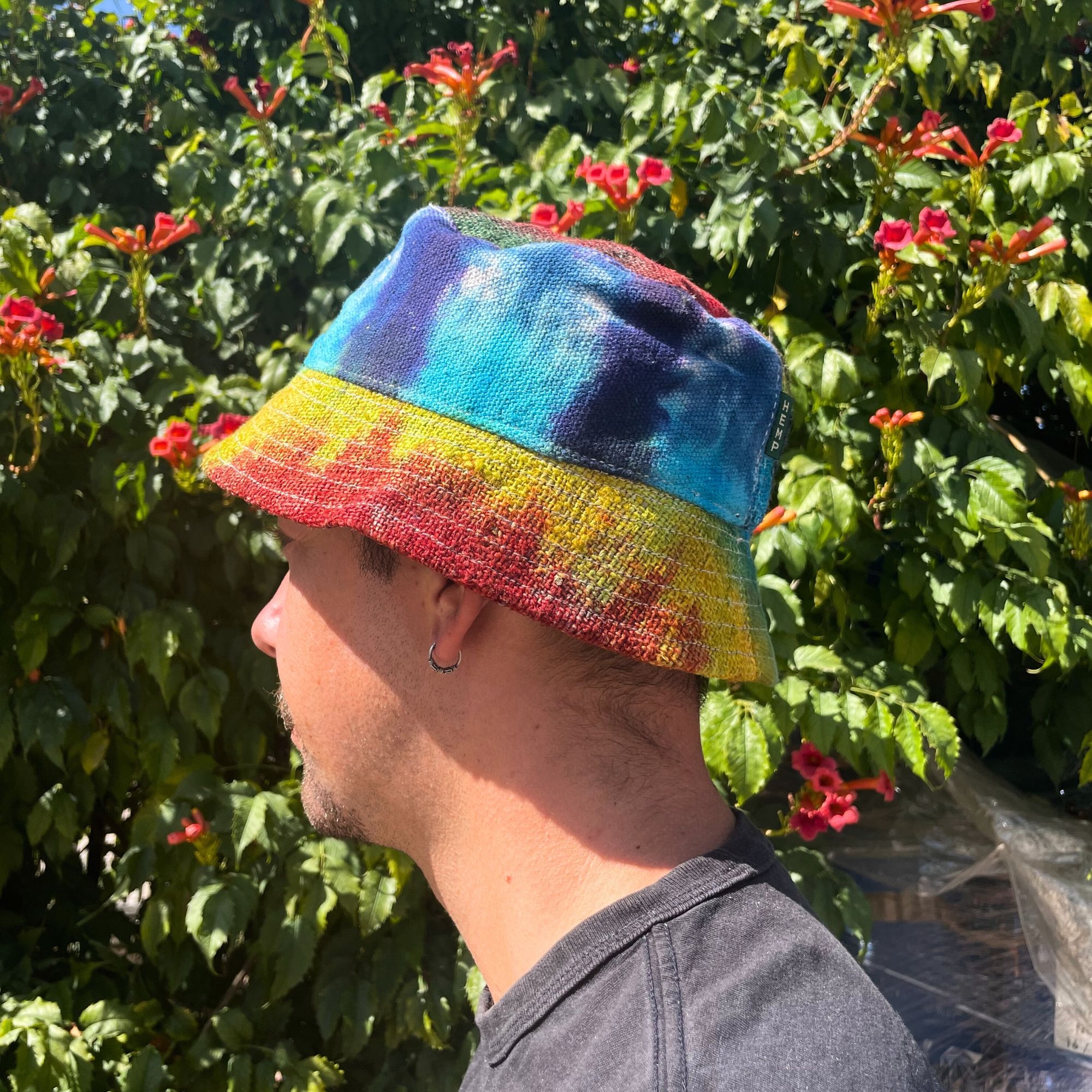 Patched Hemp & Cotton Boho Festival Hat - Tiedye - Image 2