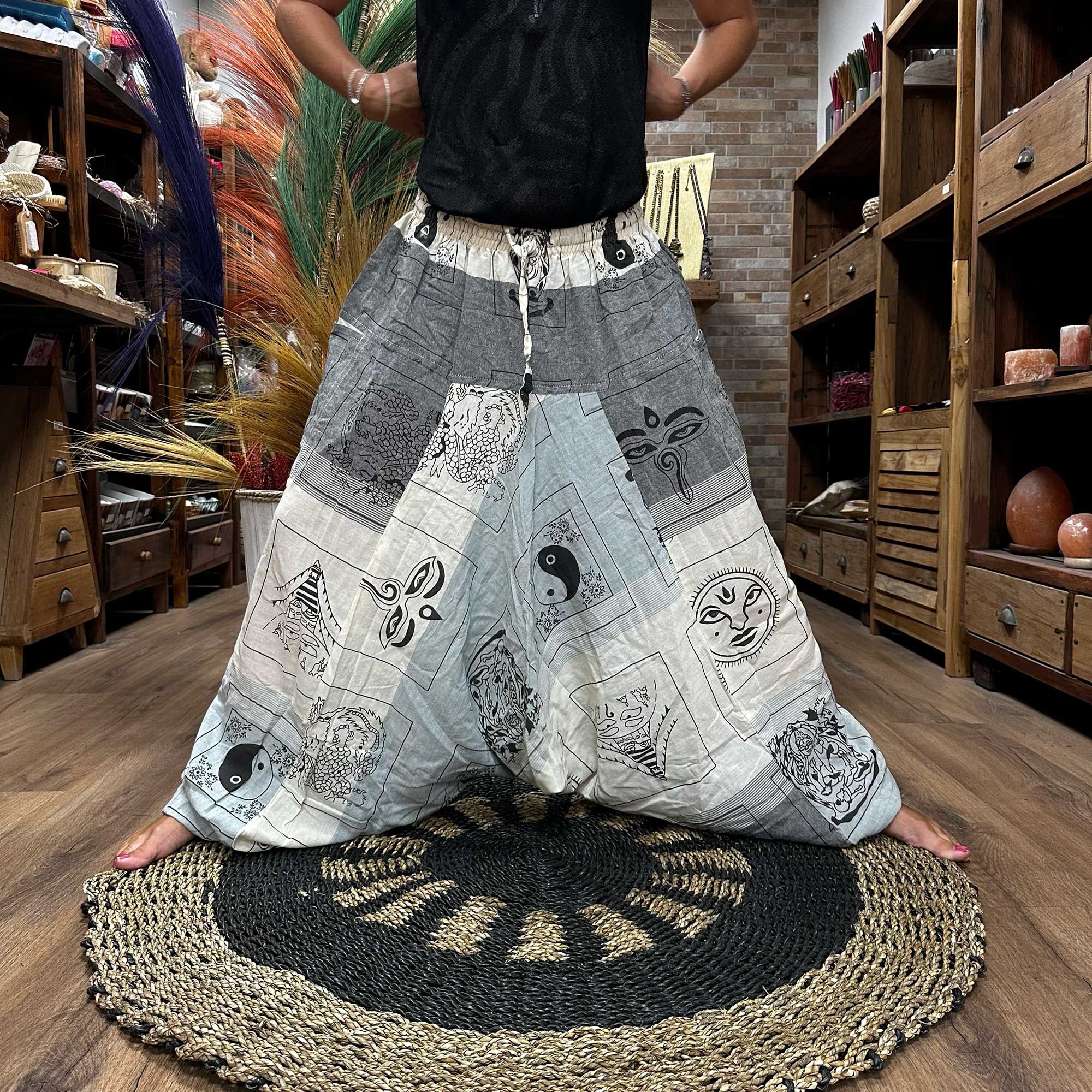 Yoga and Festival Pants - Aladdin Himalayan Print on Grey - Image 2